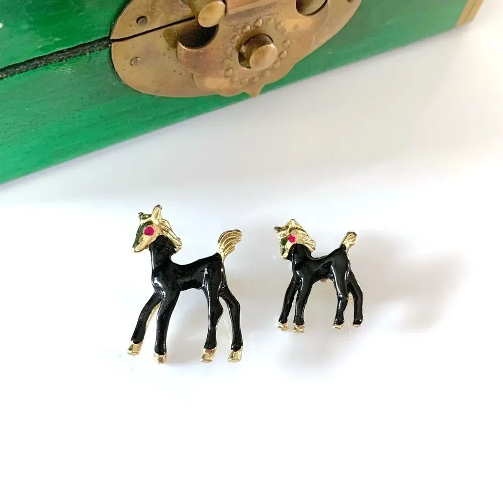 Vintage Horse & Pony Enamel Pin Brooch Set